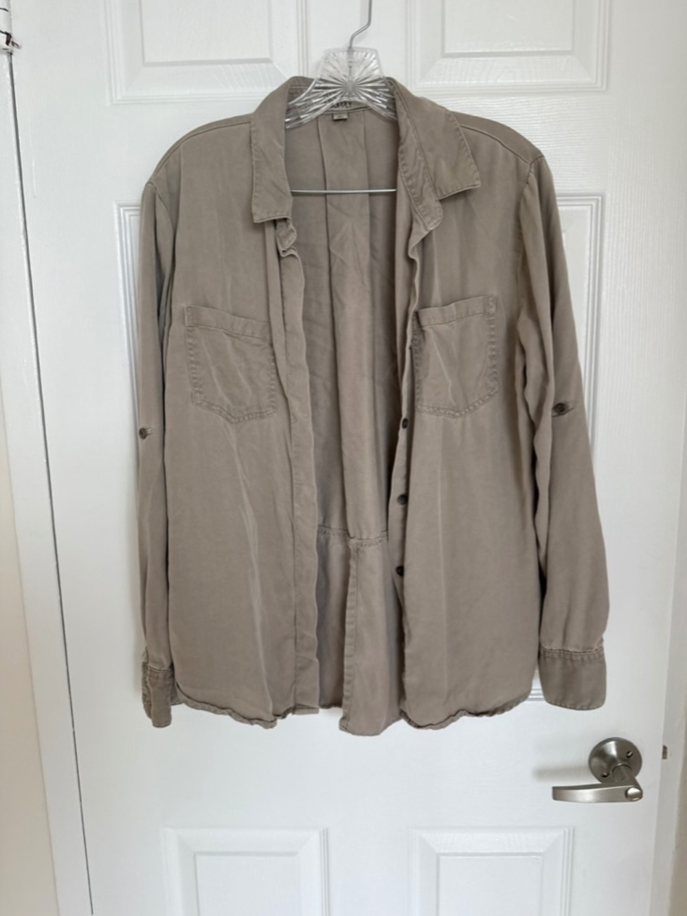 Supply Taupe Utility Button Up Shirt Large Roll Tab Sleeve Safari Casual Oversiz - Picture 3 of 6